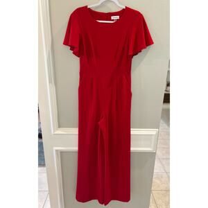 Calvin Klein Cropped Jumpsuit Women's Short Sleeve Straight Wide Leg Red Size 4